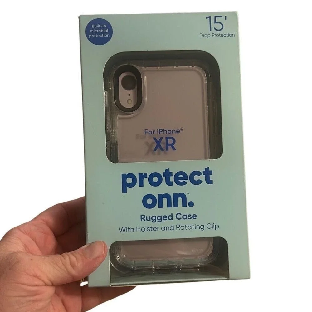 onn Rugged Case iPhone XR Clear New Holster Rotating Clip 15ft Drop Protection